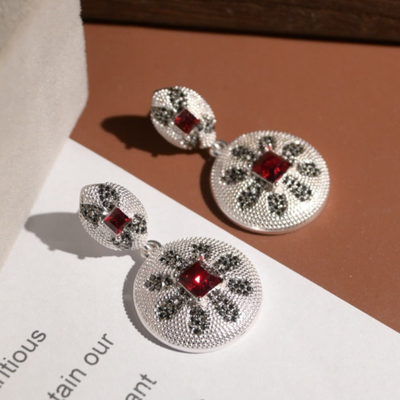Vintage rhinestone eight-petal flower earrings