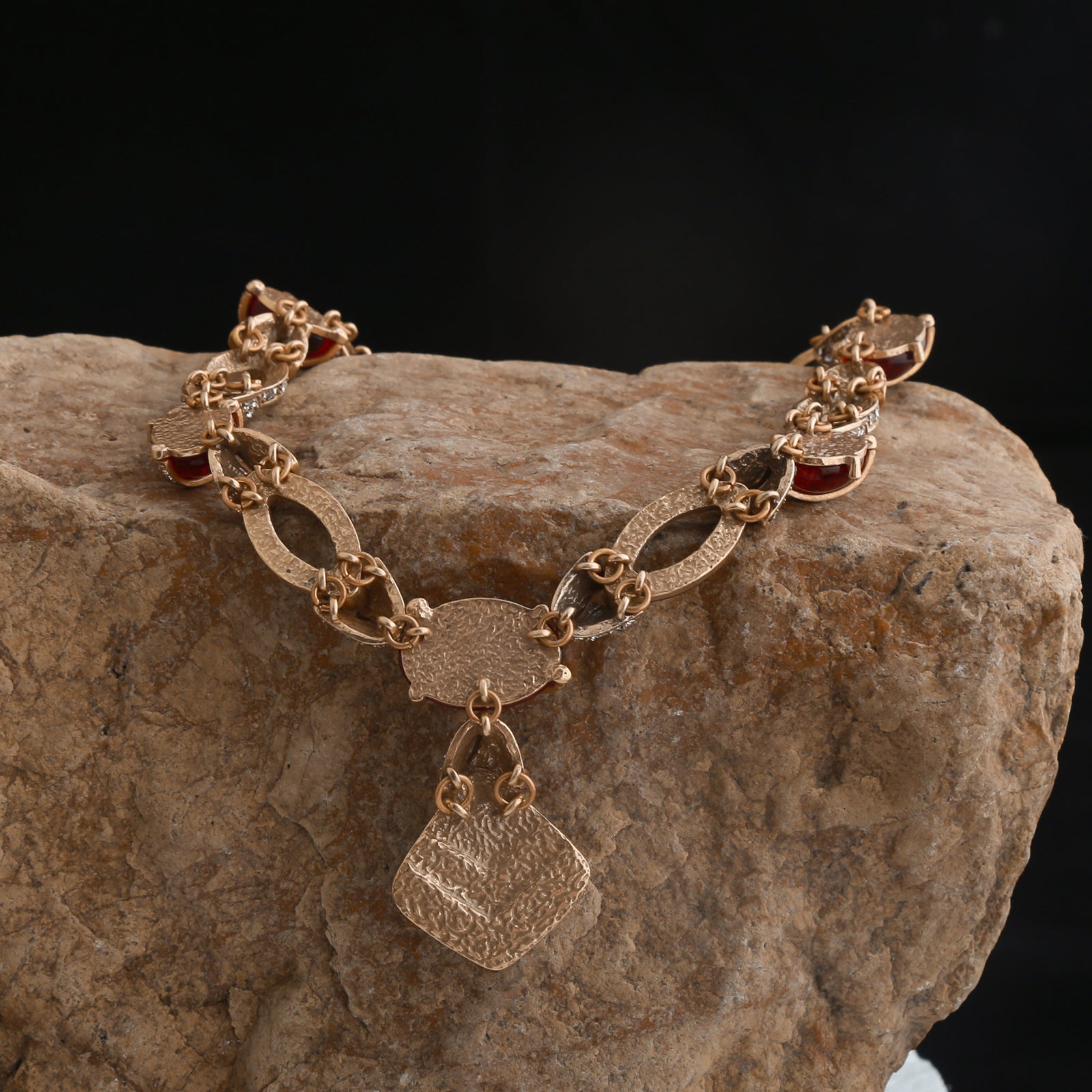 Light luxury high-end fringed ruby stud earrings necklace series