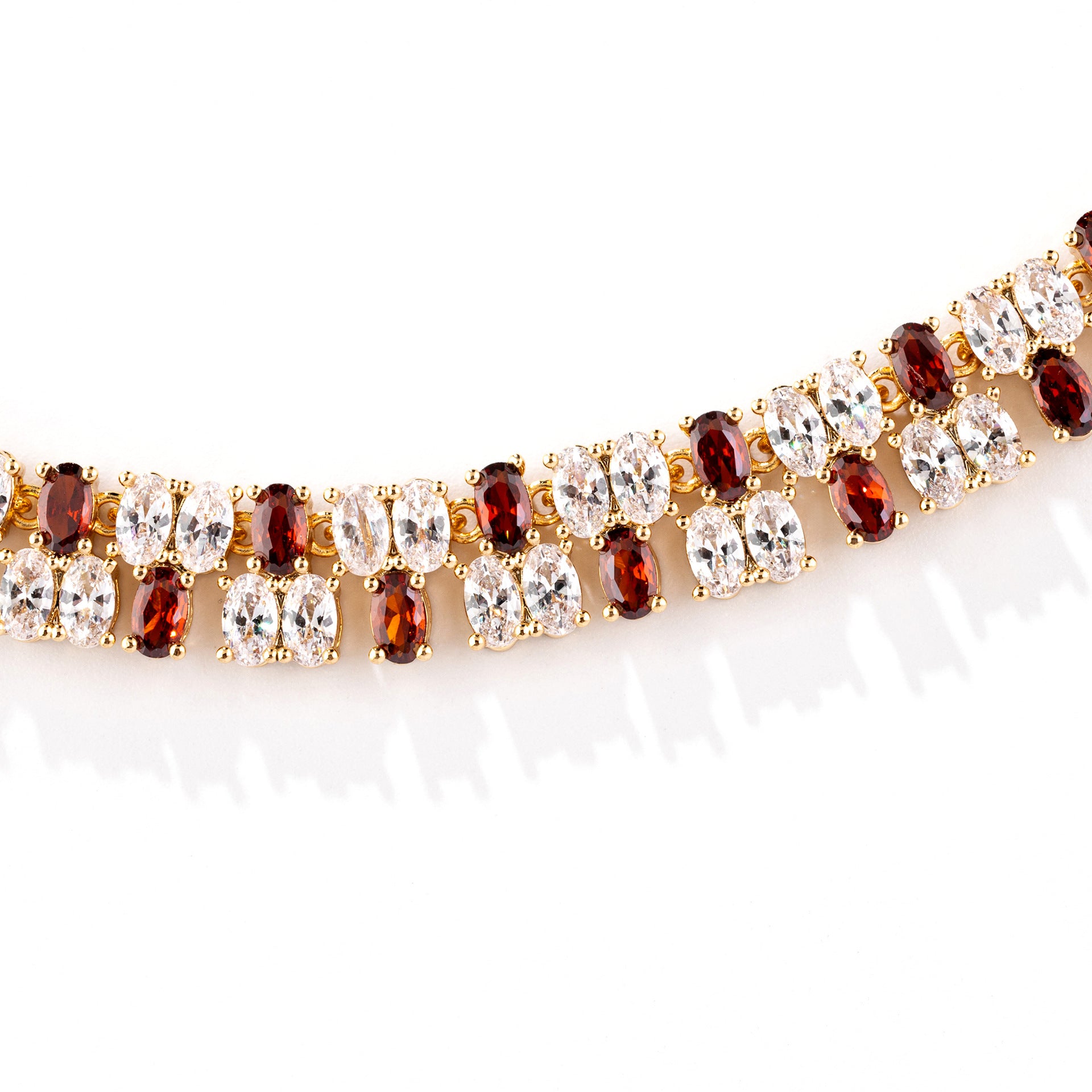 Elegant Ruby Red Crystal Necklace and Earrings Set for Evening Wear