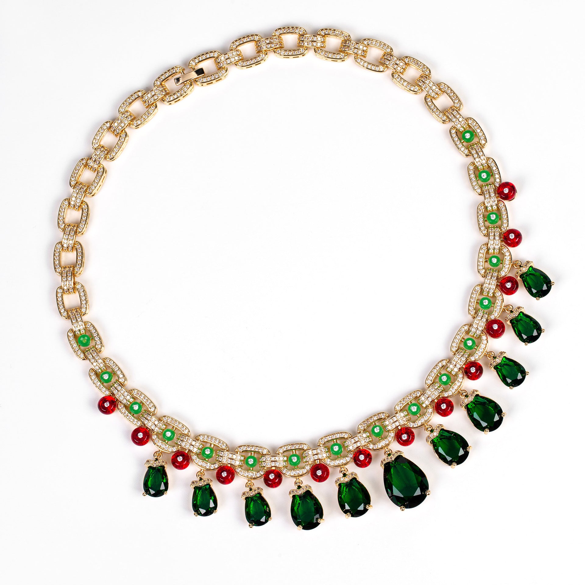 Luxury Multicolor Crystal Necklace Set with Pink Green Red Stones – Statement Jewelry for Women