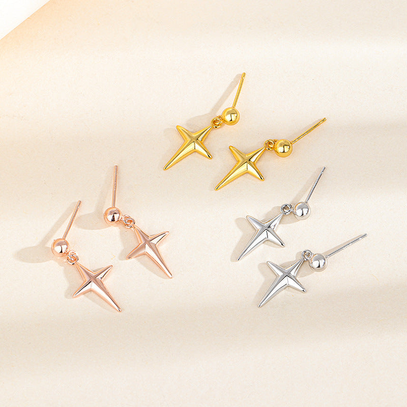 S925 Sterling Silver Hip Hop Starlight Cross Earrings