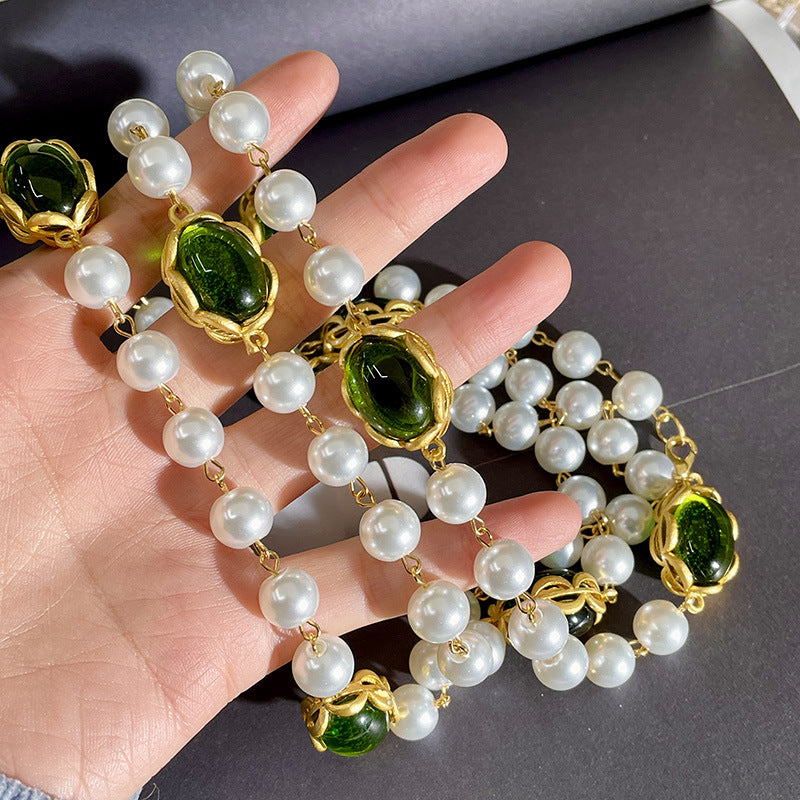Vintage green glazed pearl necklace