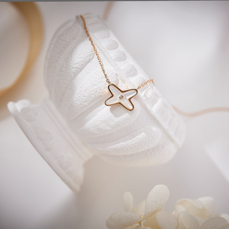 S925 silver French X-shaped white shell necklace