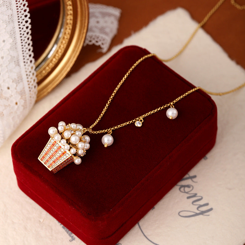 Personalized popcorn pearl zircon necklace