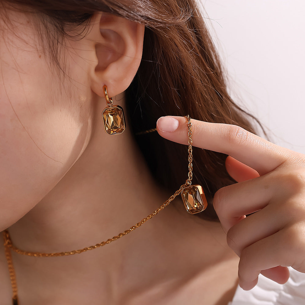 Cube gemstone necklace earrings