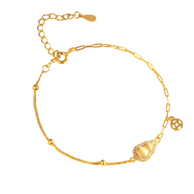 S925 sterling silver retro gourd brushed bracelet