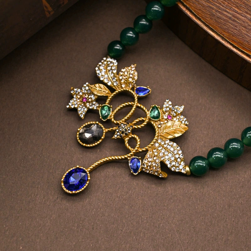 Fashion Vintage Crystal Gemstone Earrings Ring Necklace Set