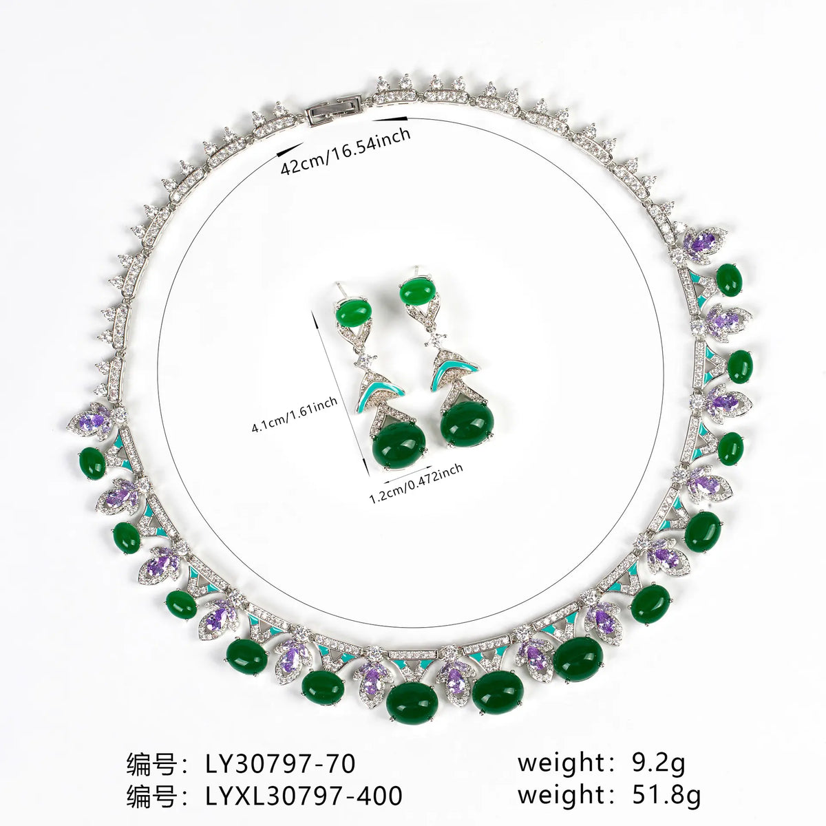 Parure de bijoux collier et boucles d'oreilles en cristal violet améthyste de luxe