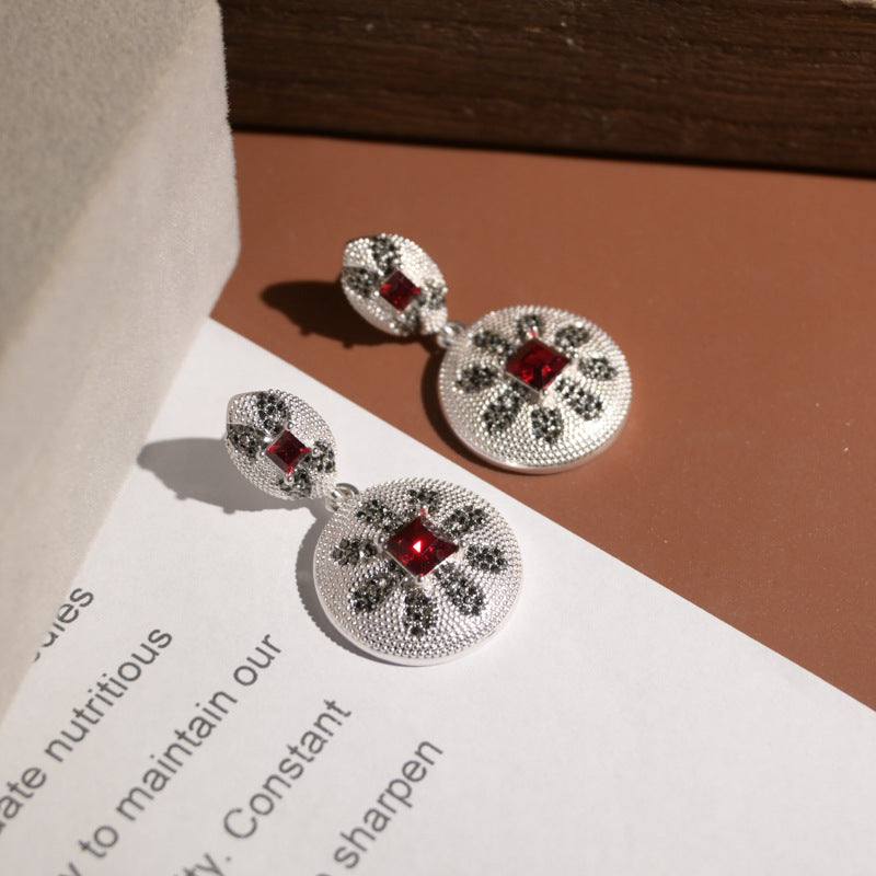 Vintage rhinestone eight-petal flower earrings