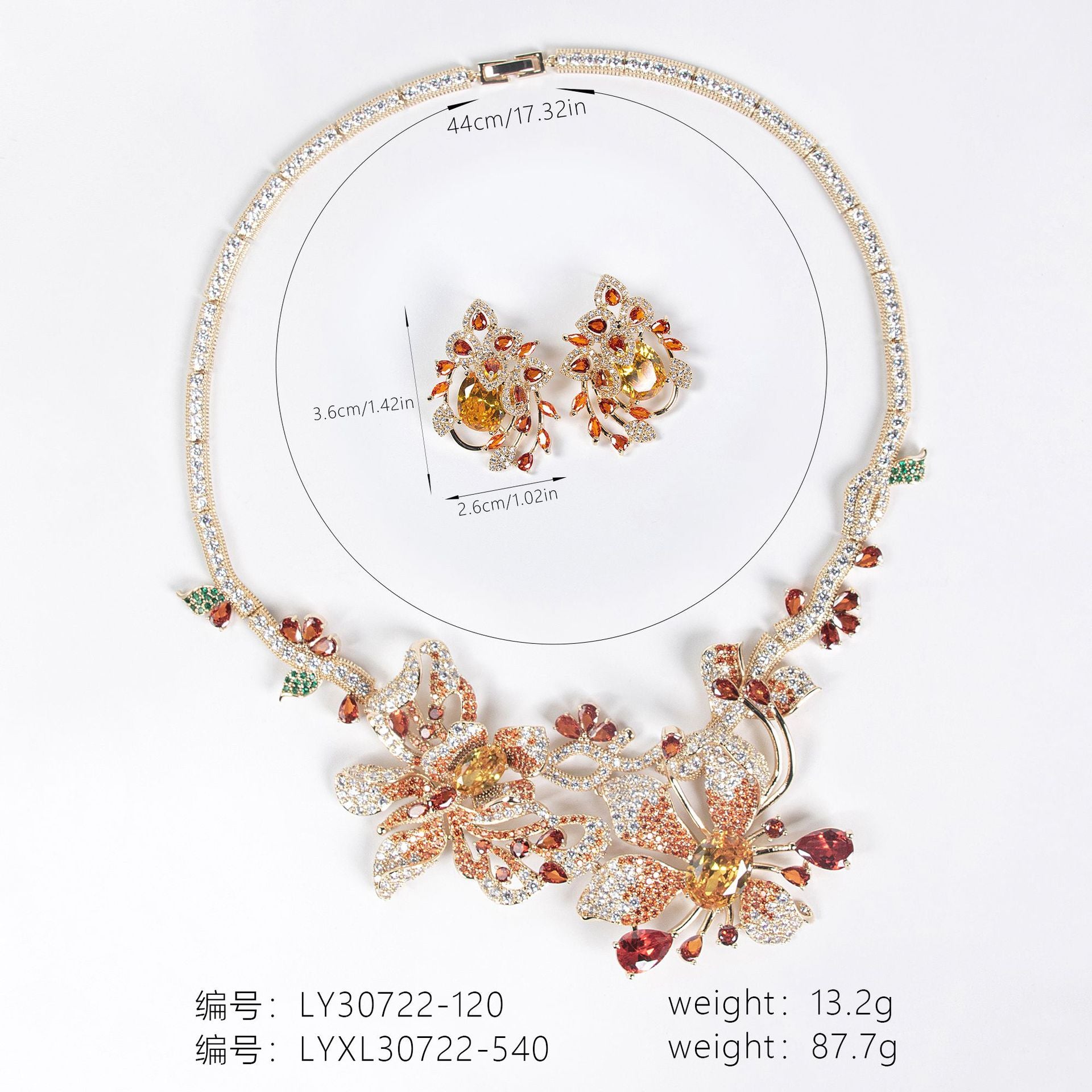 Luxury Citrine Yellow Crystal Necklace and Earrings Set for Evening Gala