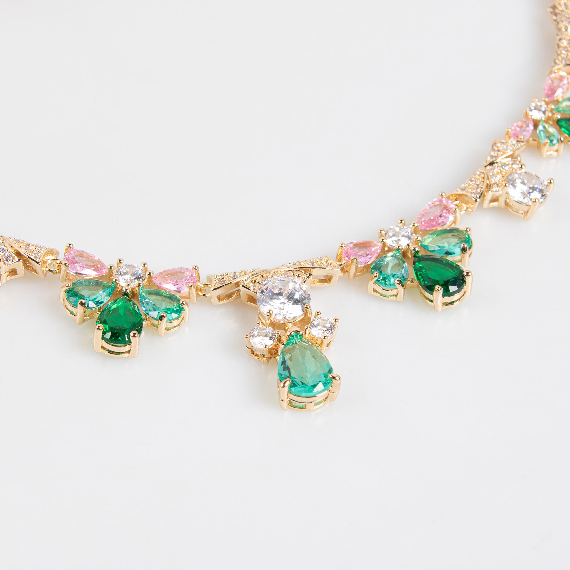 Luxury Emerald Green Floral Crystal Necklace and Earrings Jewelry Set for Women