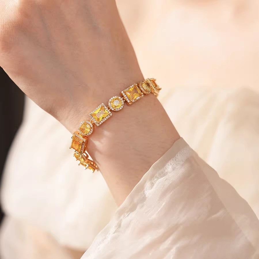 Fashion Sugar Cube Yellow Zircon Full Diamond Bracelet