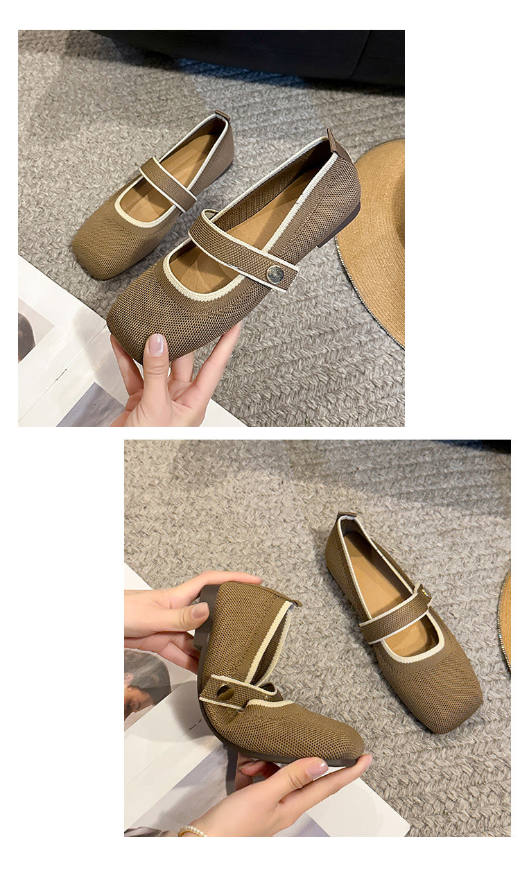 Eco-friendly woven flat-head hollowed-out women's loafers