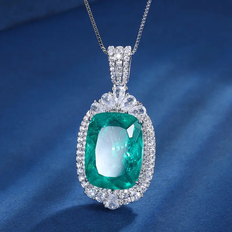 Luxury Emerald Cut Crystal Pendant Necklace for Women