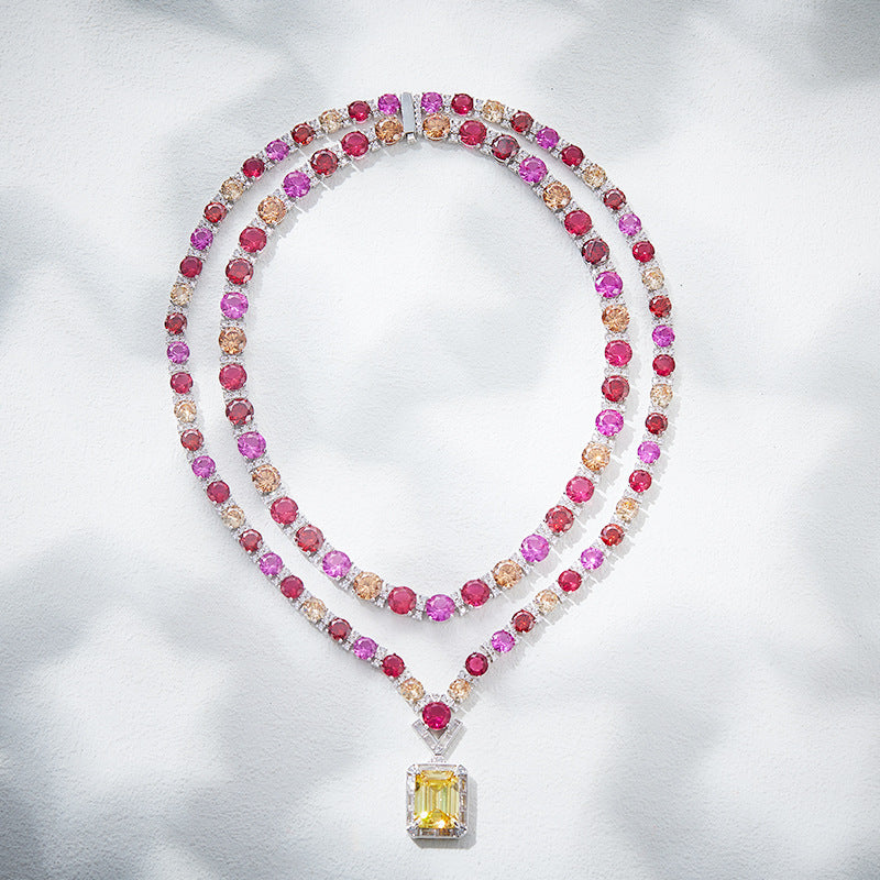 Premium Deluxe Gold Plated Colorful Diamond Necklace