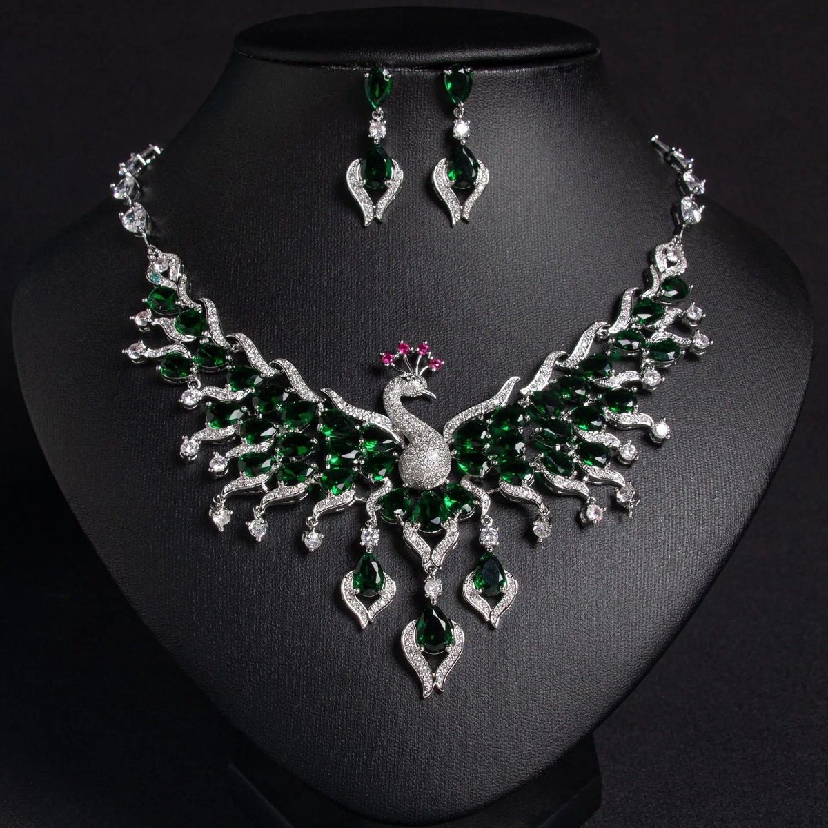 Luxury Multicolor Peacock Crystal Necklace and Earrings Jewelry Set