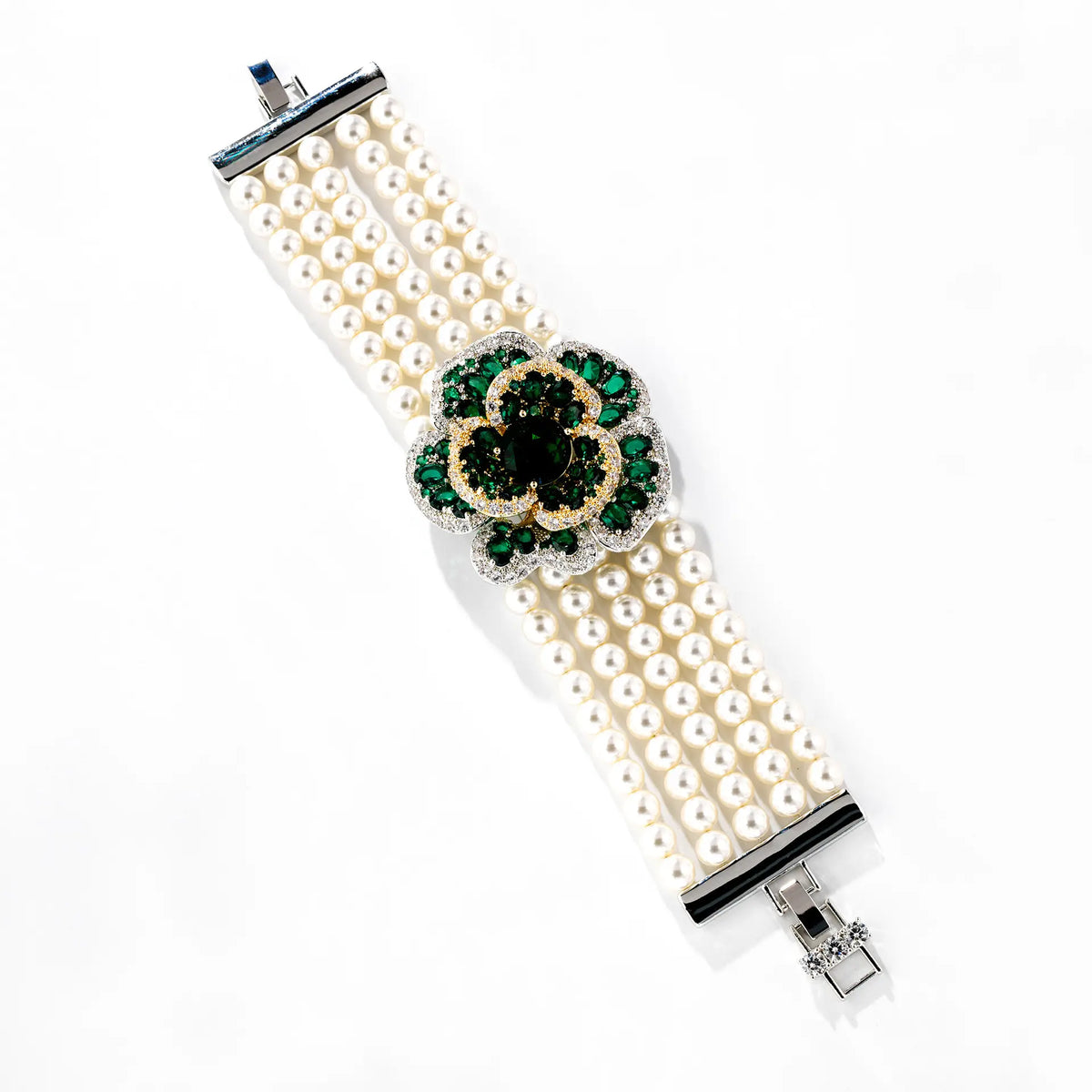 Bracelet de luxe en cristal rouge orange avec perle et fleur pour femme