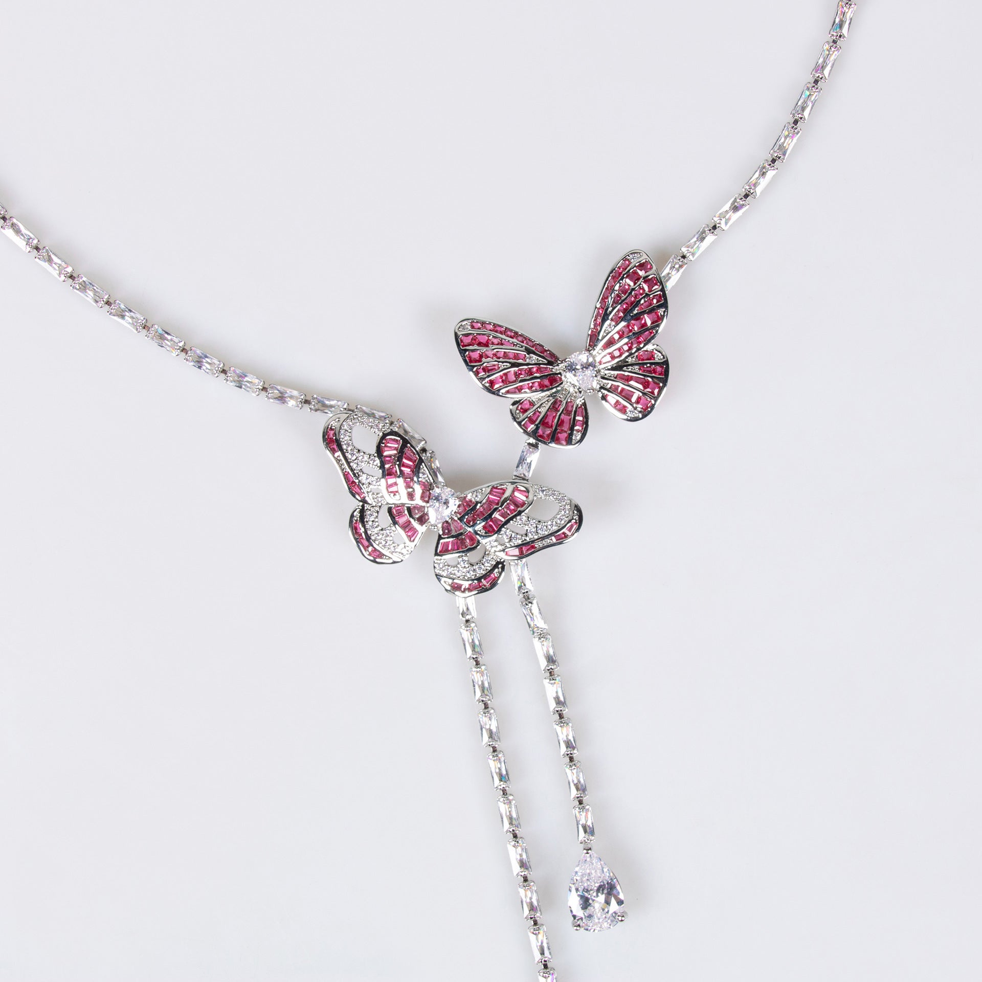 Luxury Purple Butterfly Crystal Necklace Earrings Ring Jewelry Set