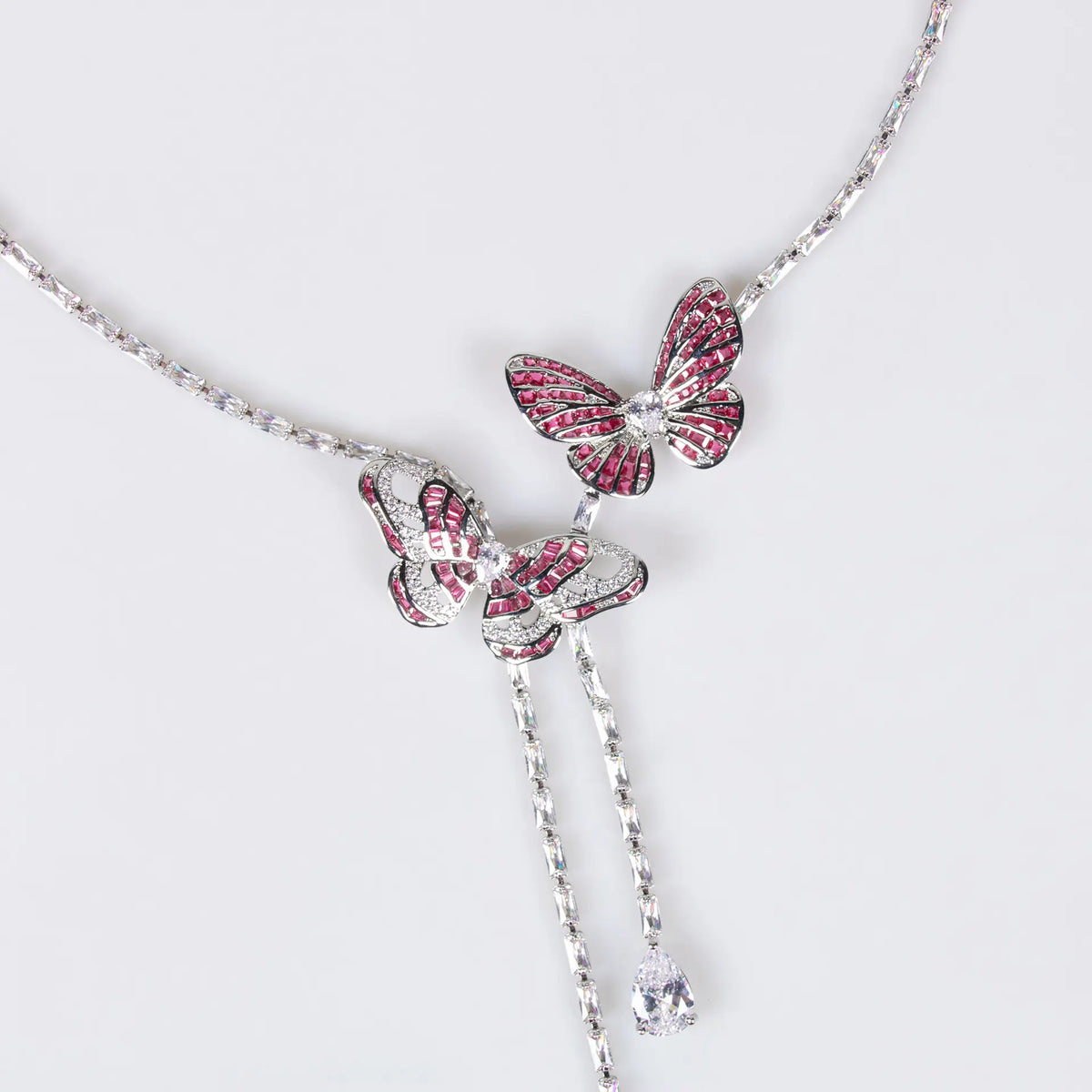 Luxury Purple Butterfly Crystal Necklace Earrings Ring Jewelry Set