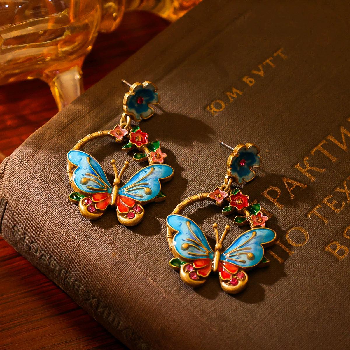 Light luxury enamel oil painting butterfly wreath earrings