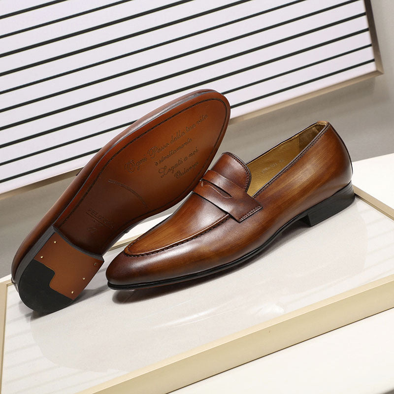 Brown Genuine Leather Business Loafers in British Style Men’s Leather Shoes