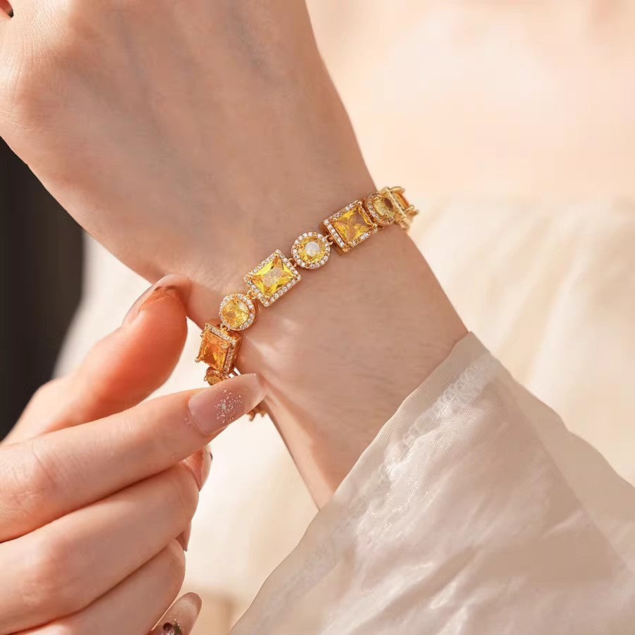 Fashion Sugar Cube Yellow Zircon Full Diamond Bracelet