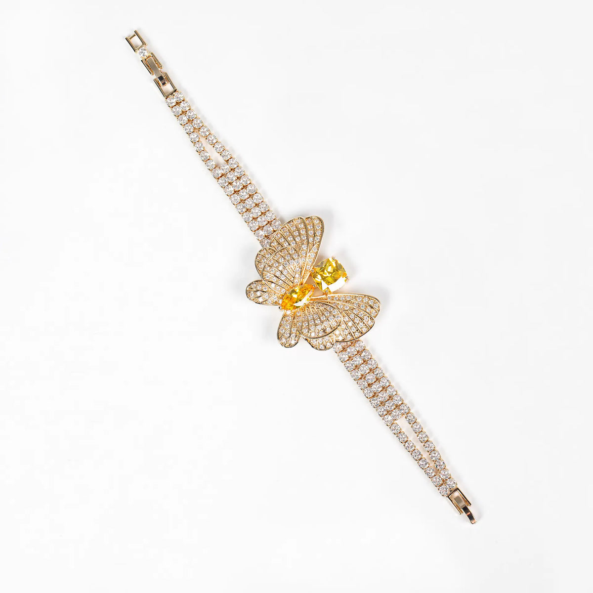 Bracelet Papillon Scintillant avec Pierre Jaune pour Femme