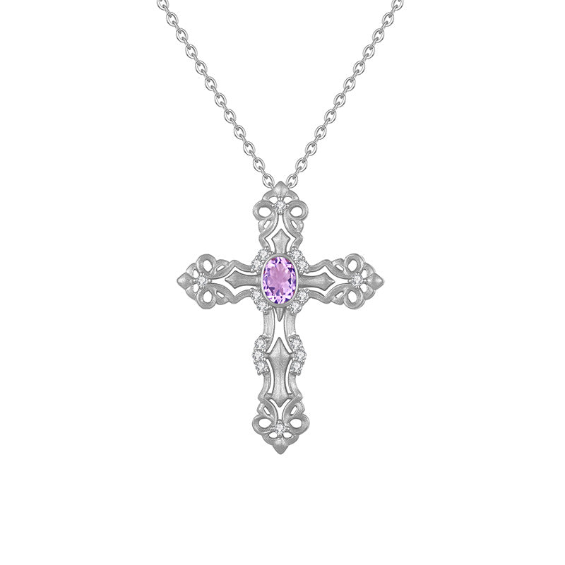 S925 Sterling Silver Colored Crystal Cross Necklace