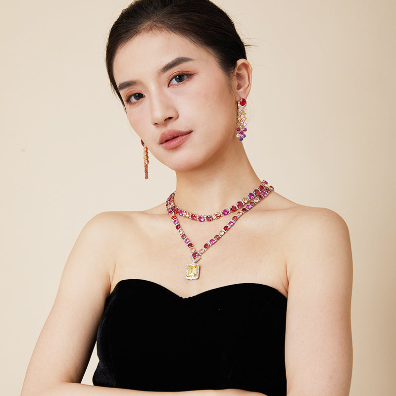 Premium Deluxe Gold Plated Colorful Diamond Necklace