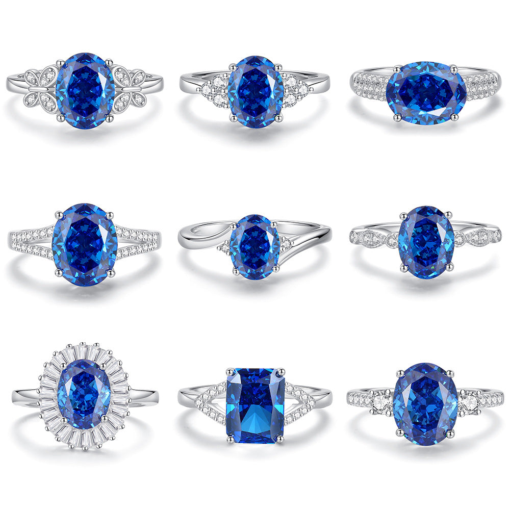 Bague de fiançailles de luxe ovale en saphir bleu pour femme