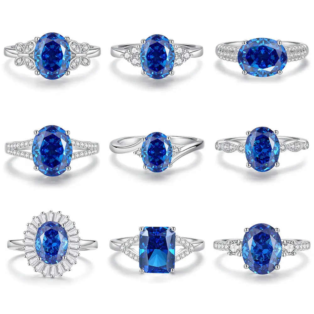 Bague de fiançailles de luxe ovale en saphir bleu pour femme