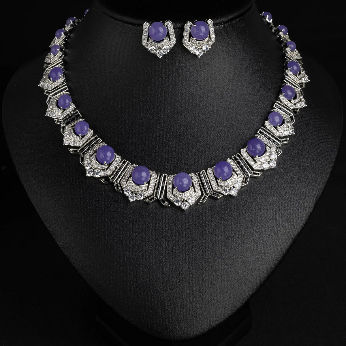 Parure de bijoux collier et boucles d'oreilles en cristal rouge rubis de luxe