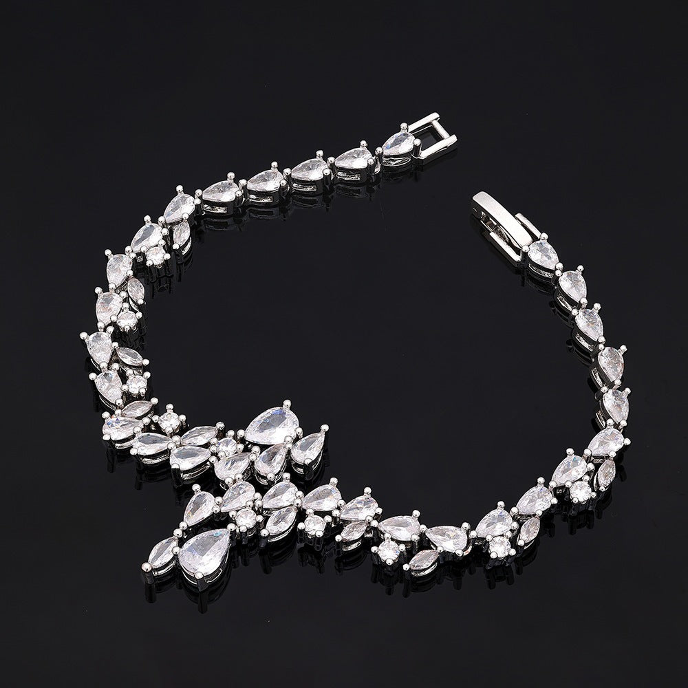 Luxury Silver Crystal Fringe Necklace Set Earrings Ring Bracelet Bridal Wedding Statement Jewelry for Women Elegant Sparkling Set