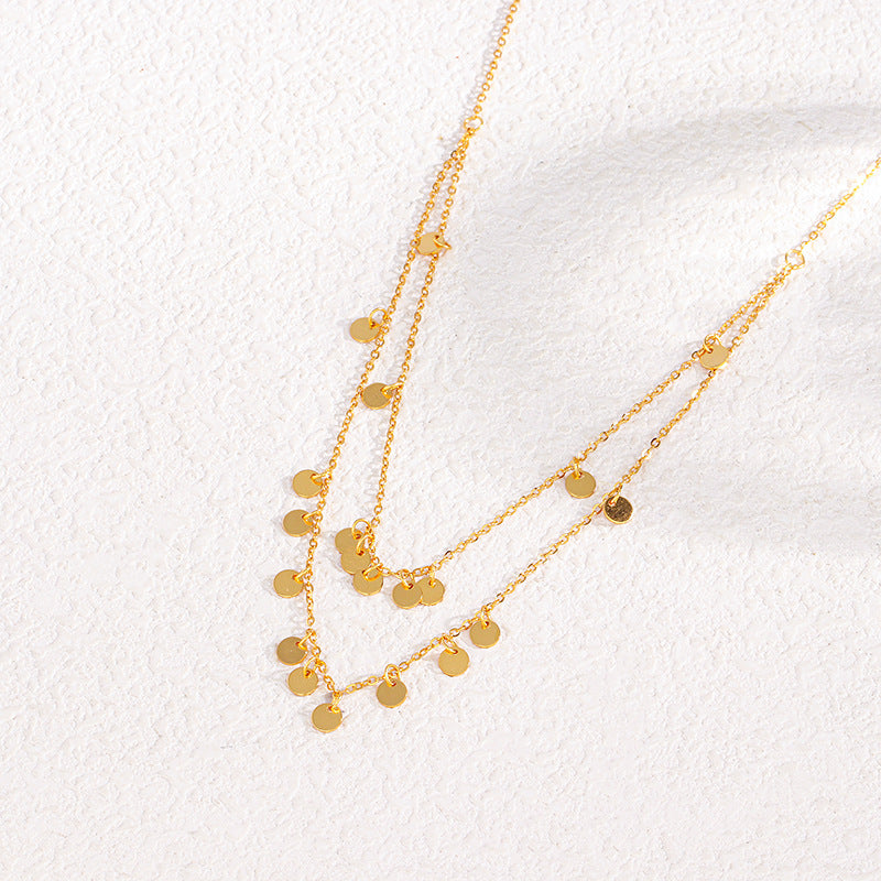 S925 Sterling Silver Double Layer Gold Disc Necklace