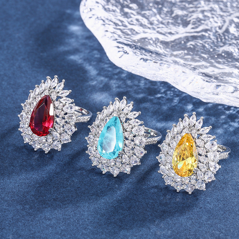 Fashion Color Treasure Paraiba Water Drop Inlaid Opal Ring