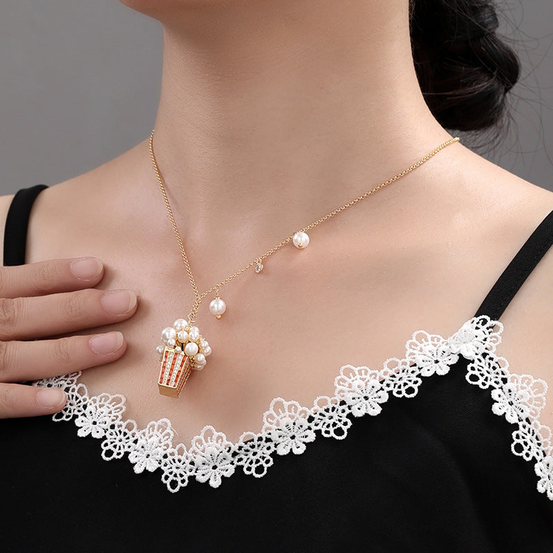 Personalized popcorn pearl zircon necklace