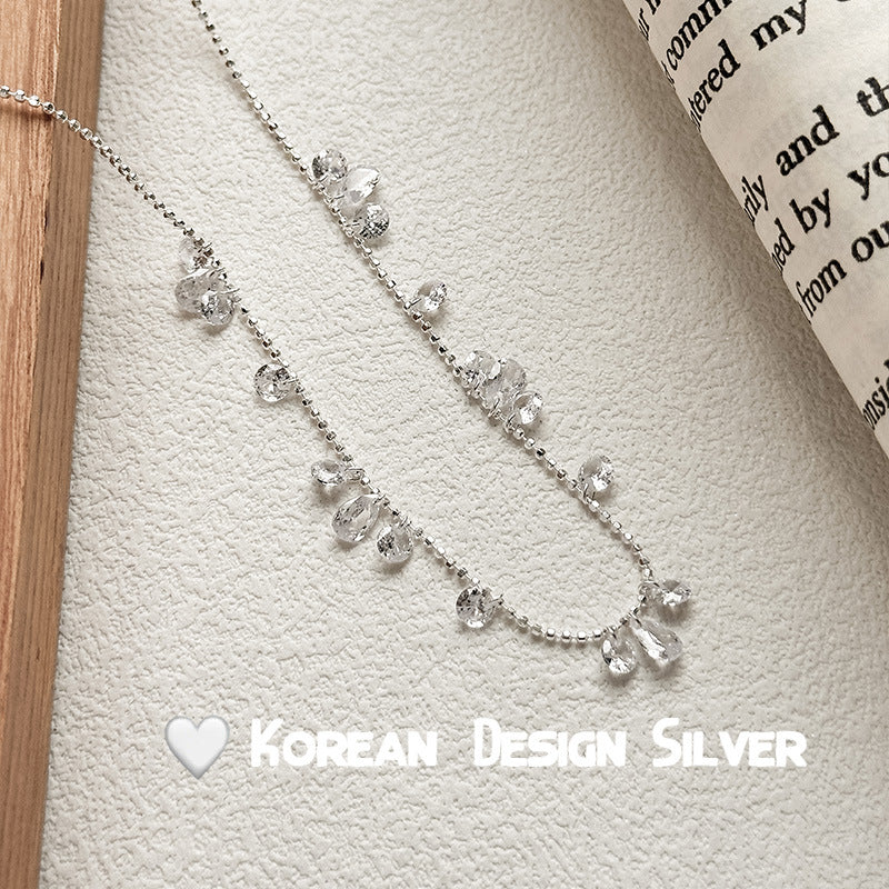 Simple water drop round opal necklace