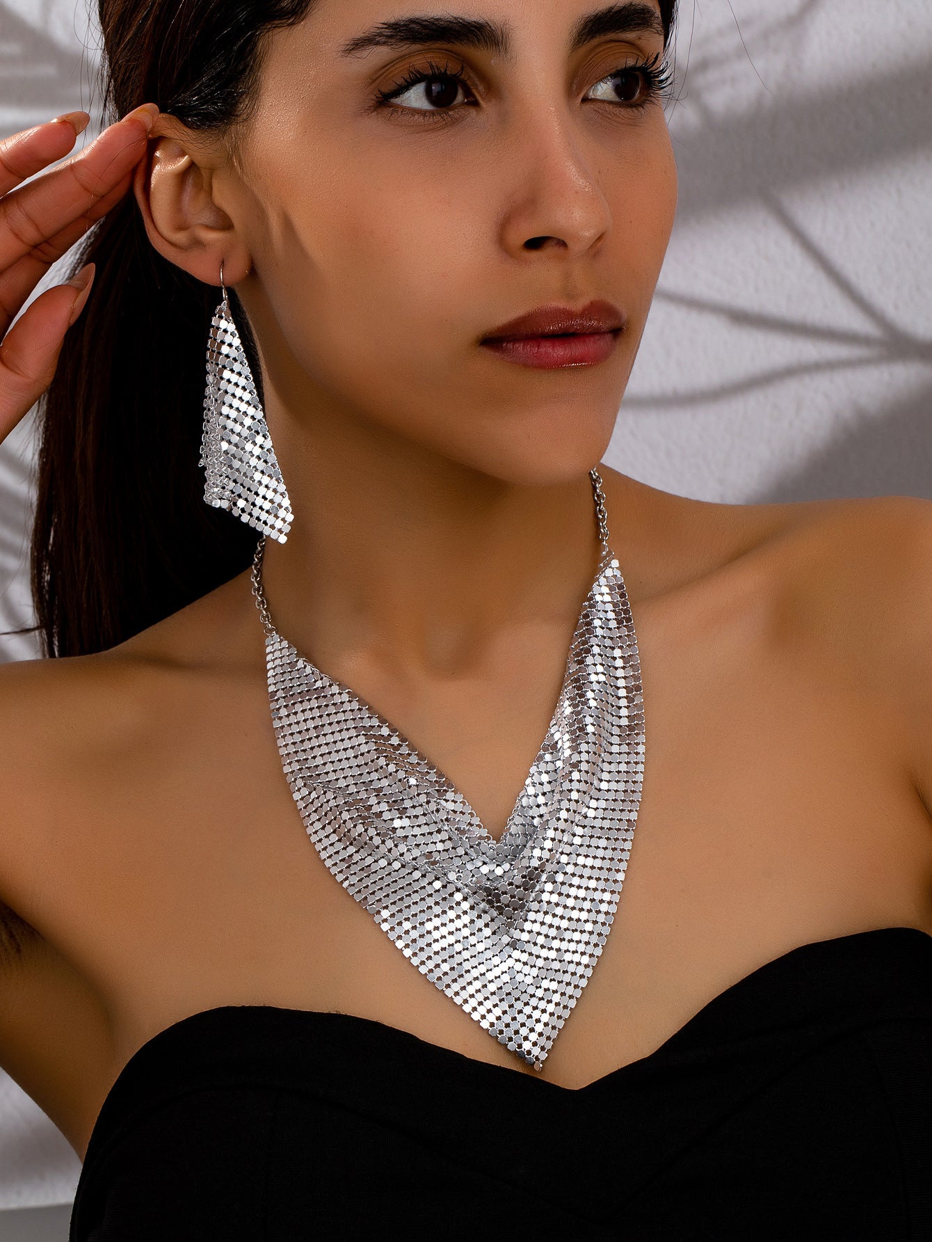 Fashion sequin scarf fake collar necklace earring set