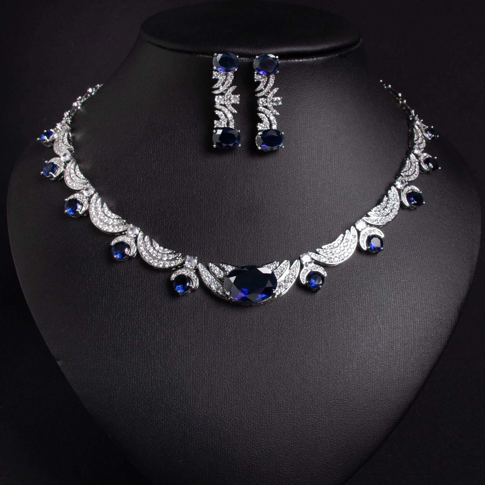 Luxury Ruby Red Crystal Necklace Earrings Set – Elegant Statement Jewelry for Women