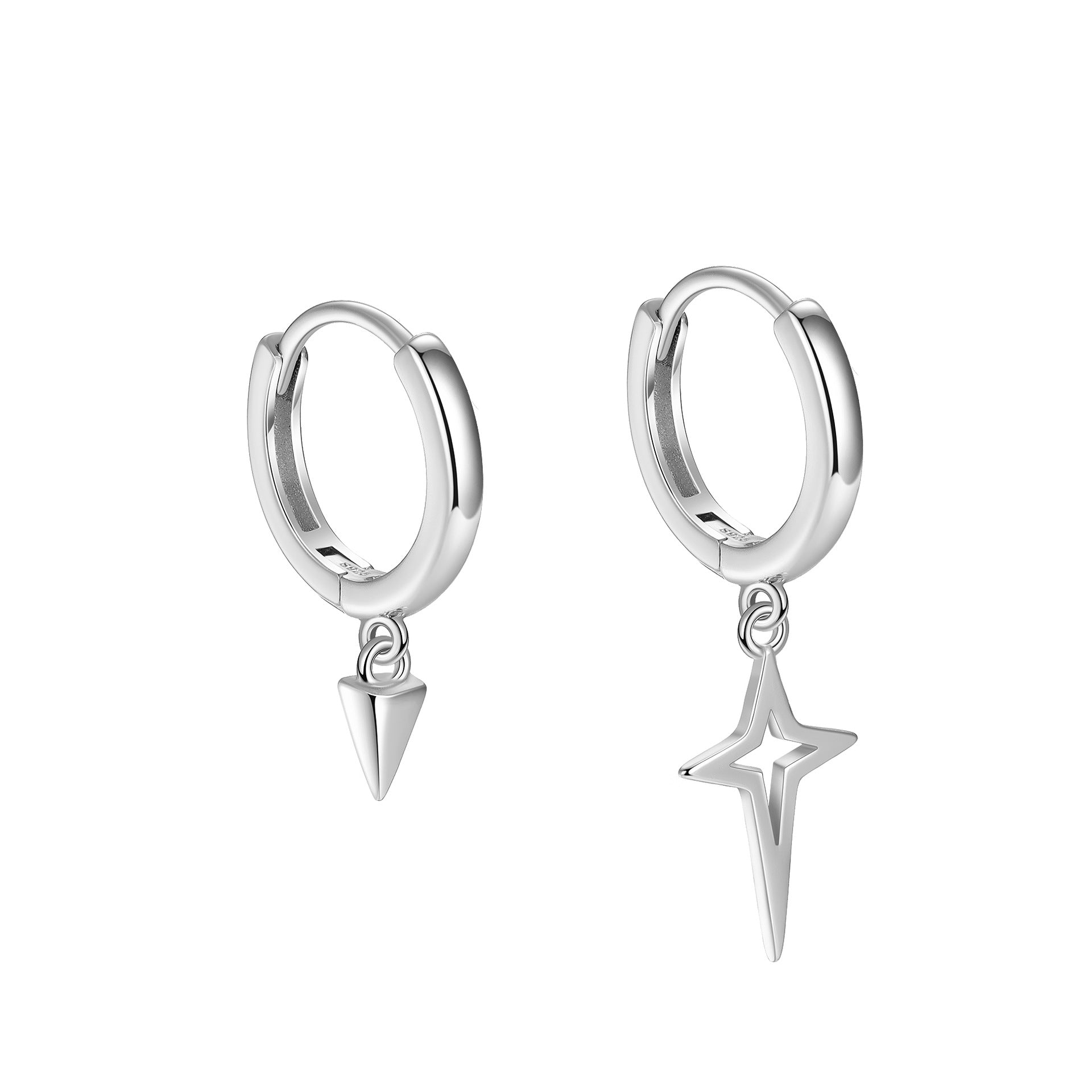 S925 Sterling Silver Conical Cross Asymmetrical Earrings