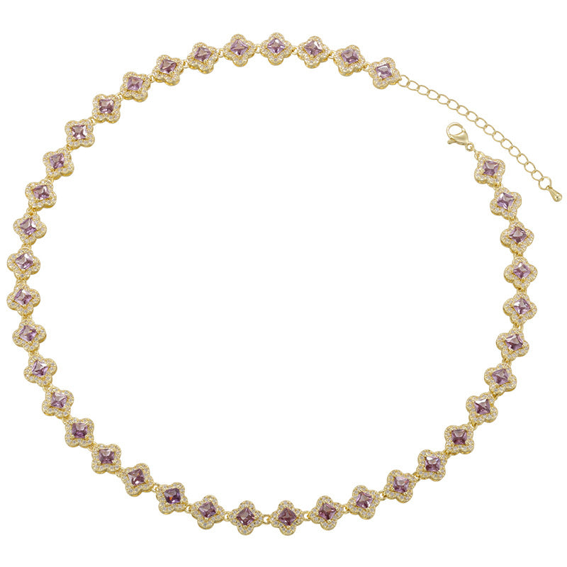 Light Luxury Copper with Colored Diamonds Lucky Clover Necklace