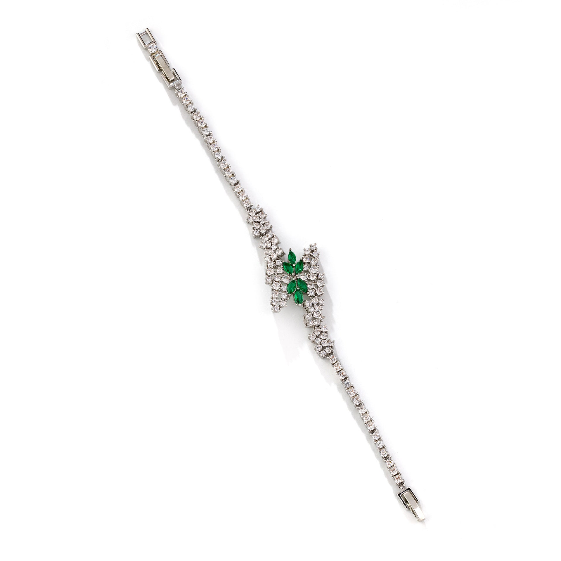 Luxury Green Crystal Wedding Jewelry Set – Silver Necklace Earrings Bracelet