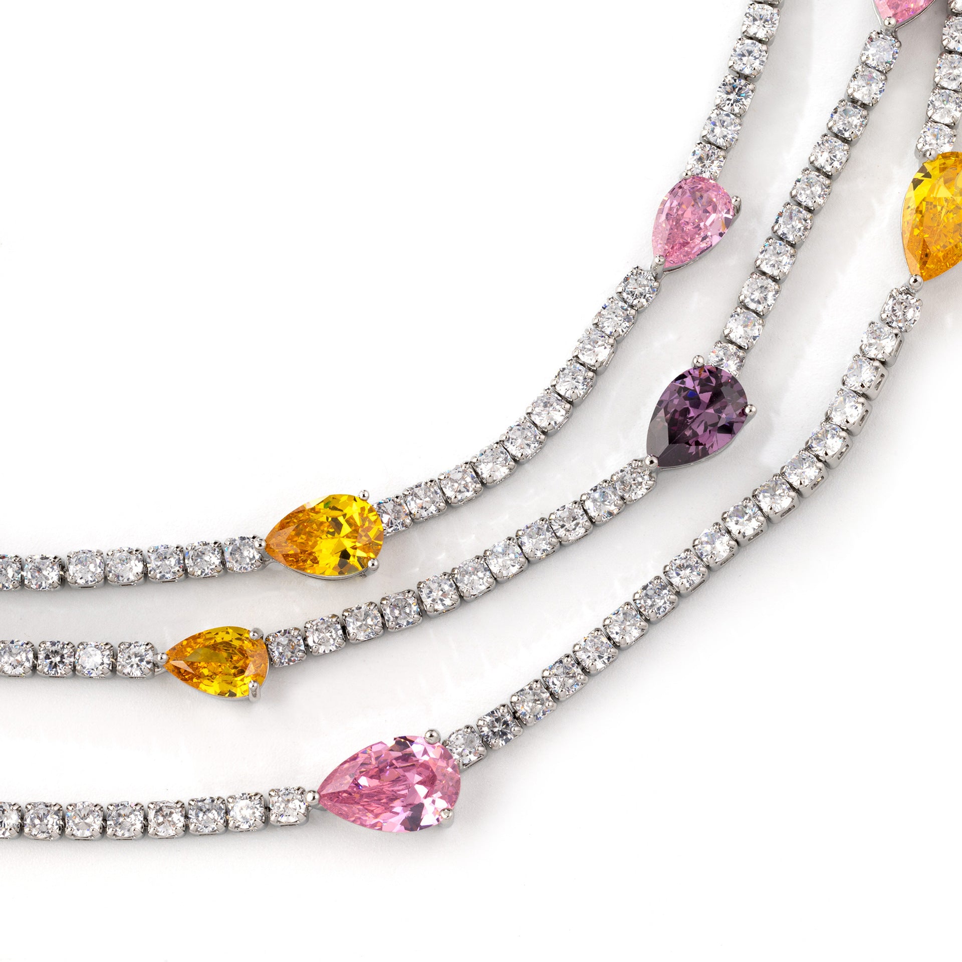 Luxury Multilayer Crystal Necklace Set with Pink Purple Yellow Teardrop Stones – Statement Jewelry for Women