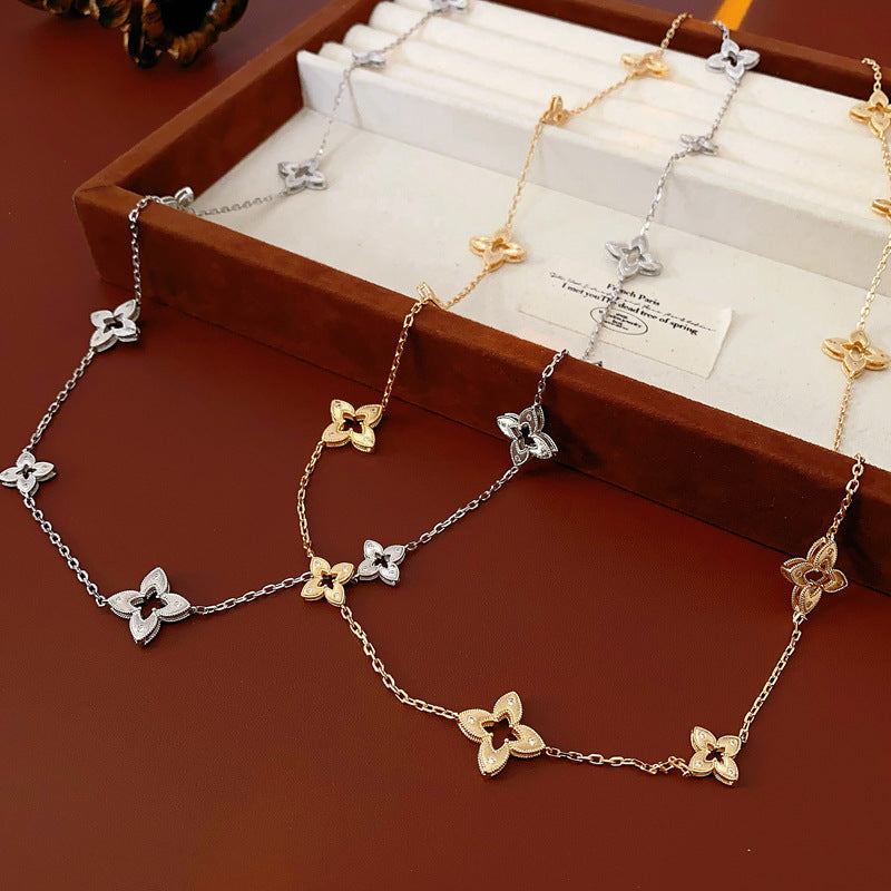 Fashion zircon rhombus flower necklace