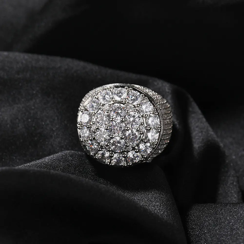 Bague Fleur Diamant Plaqué Or Vintage Hip Hop