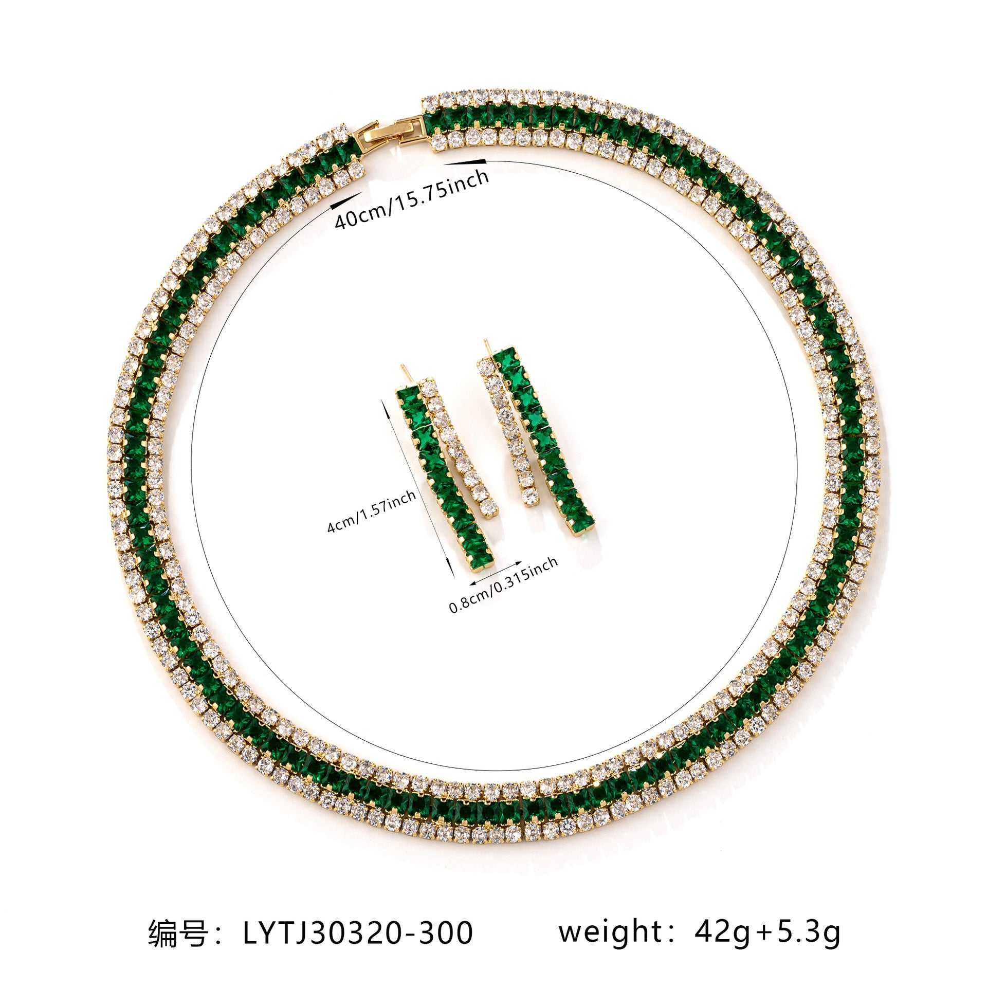 Elegant Emerald Crystal Necklace Set – Green Tennis Jewelry for Women
