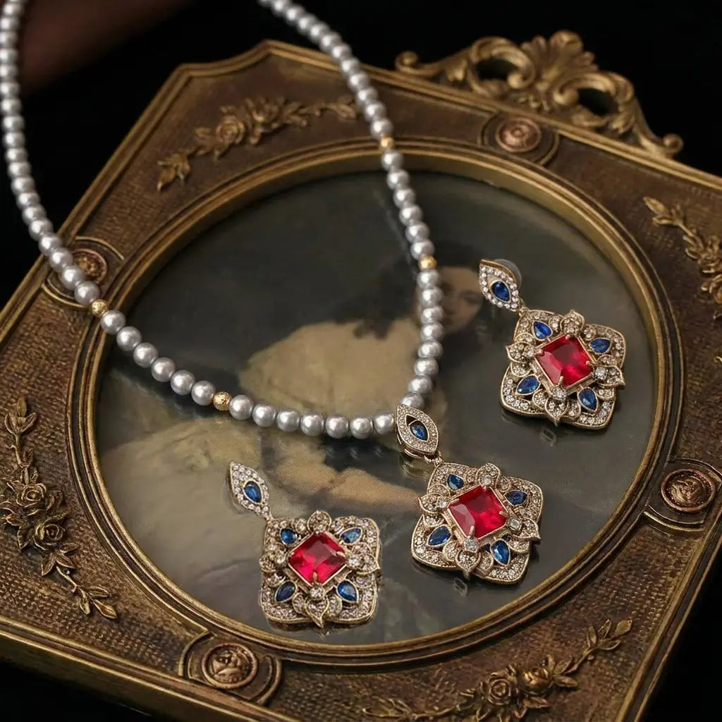Nouveau Collier Polyvalent et Boucles d'Oreilles Clous Perle