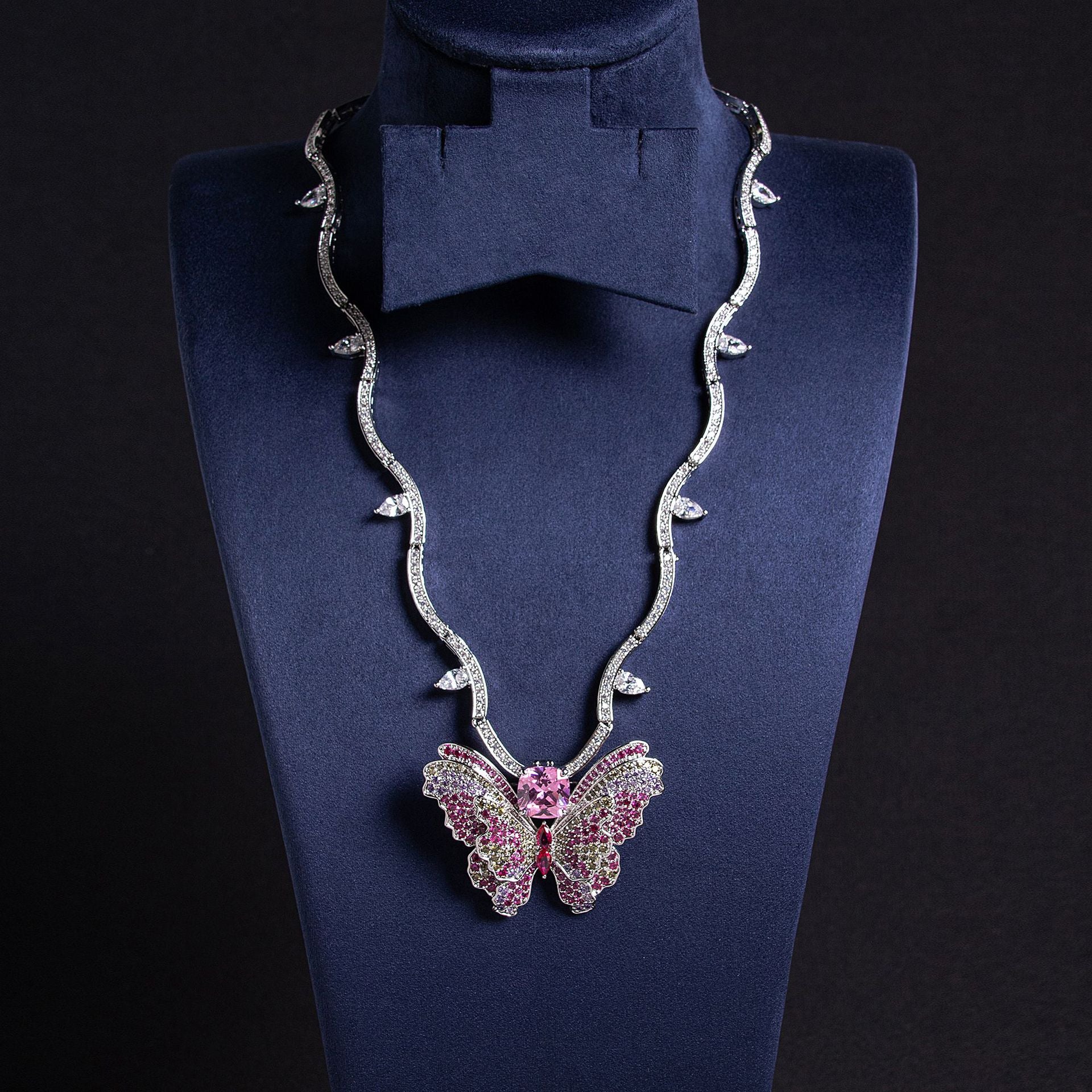 New butterfly necklace color double zircon set