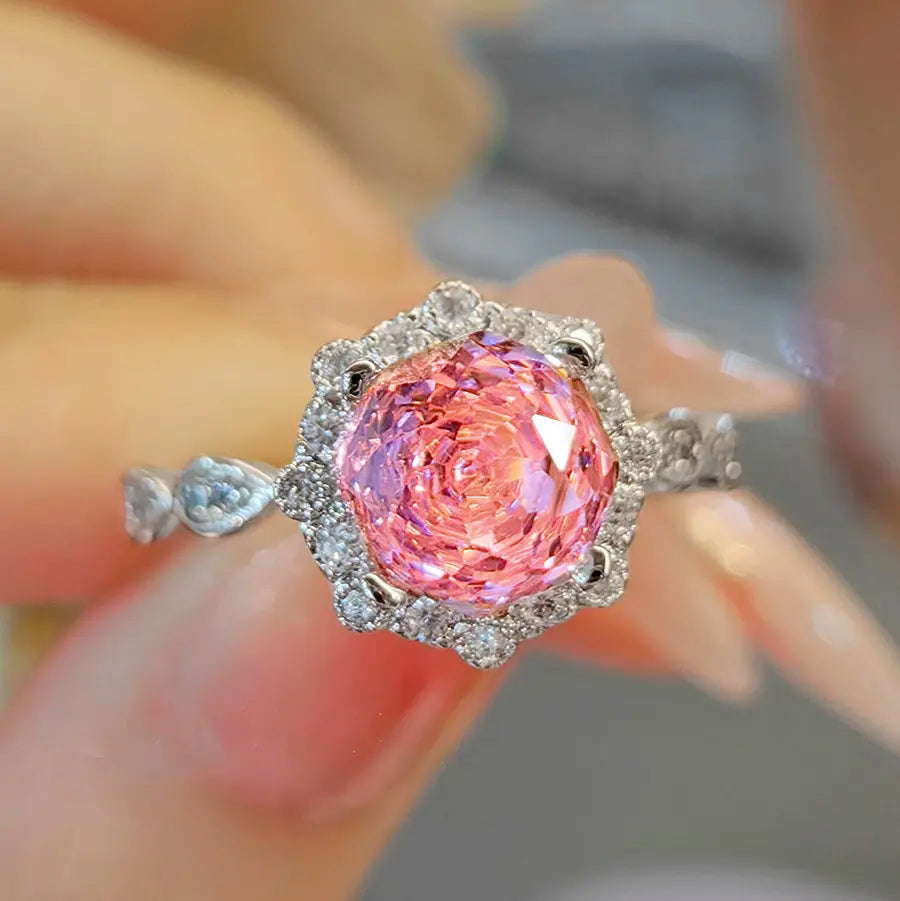 Simple Bague Diamant Cristal Rose