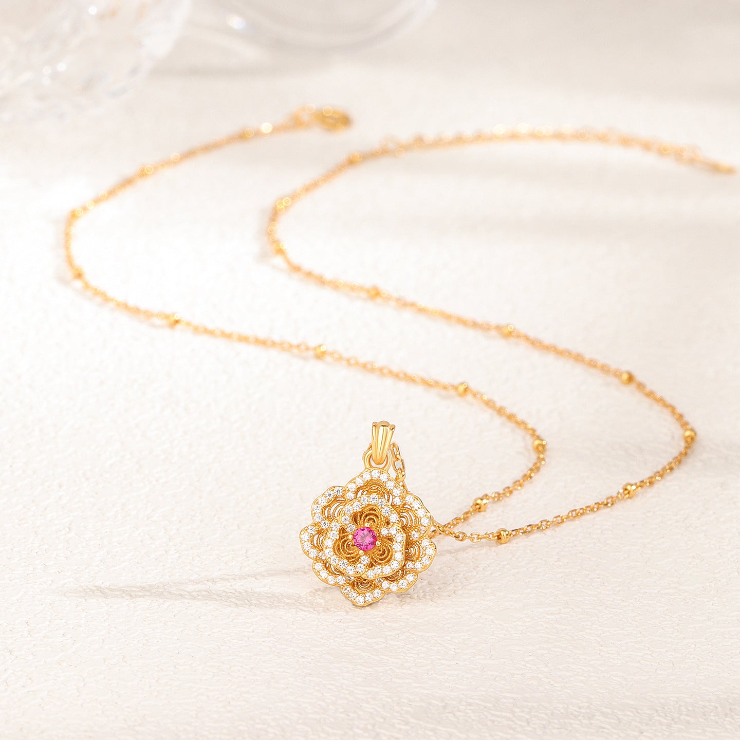 S925 Sterling Silver Diamond Flower Necklace